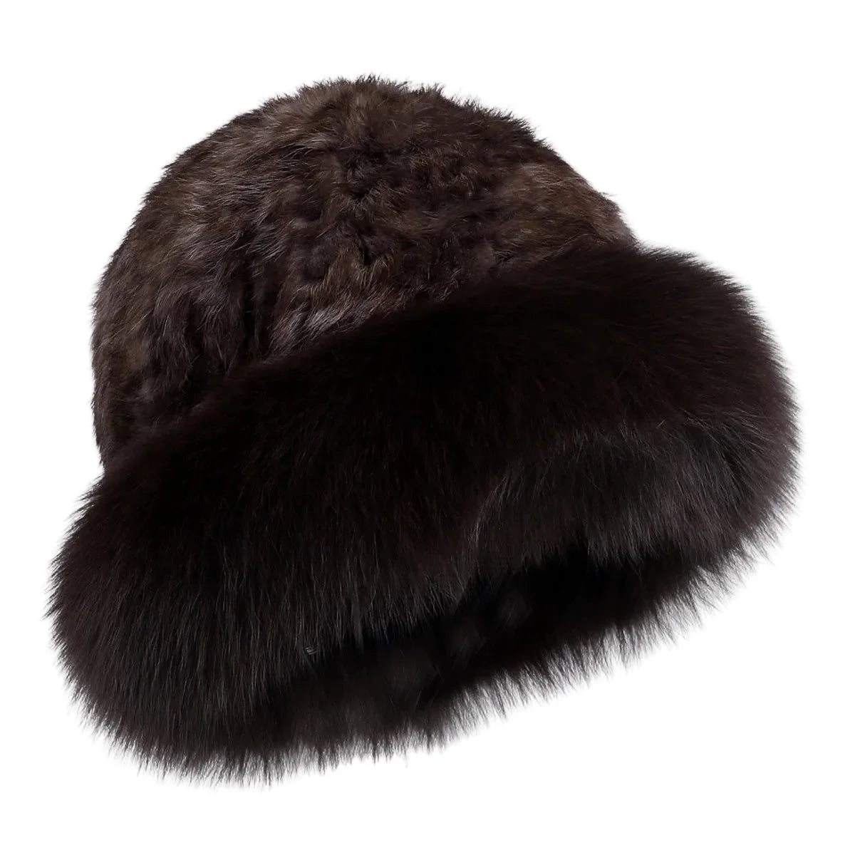 Bernadotte Woman Winter Natural Rabbit Fur Beanie Bucket Hat