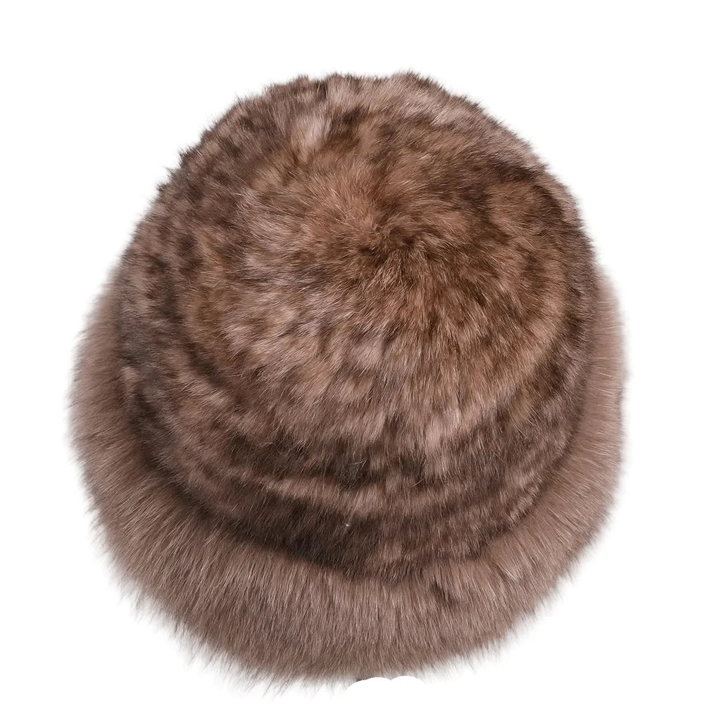 Bernadotte Woman Winter Natural Rabbit Fur Beanie Bucket Hat