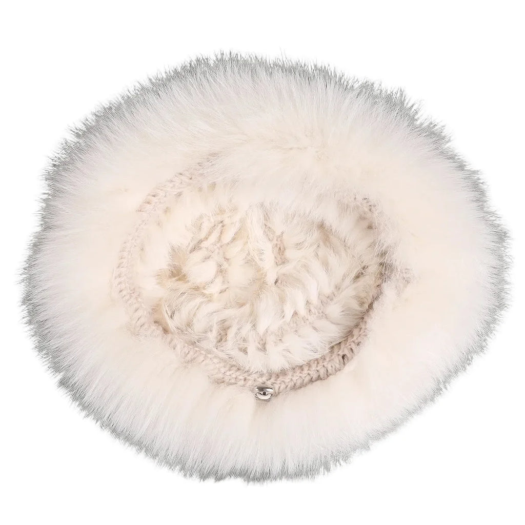 Bernadotte Woman Winter Natural Rabbit Fur Beanie Bucket Hat
