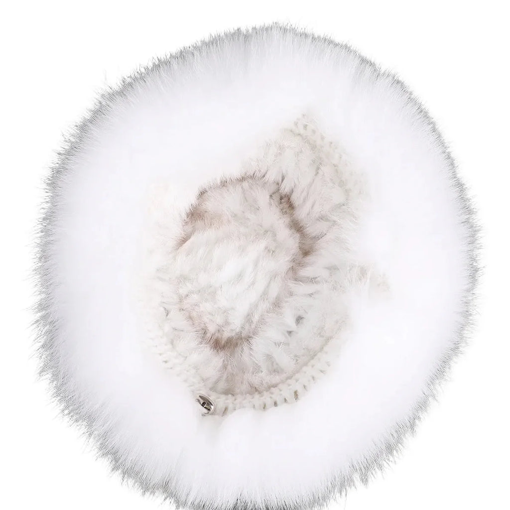 Bernadotte Woman Winter Natural Rabbit Fur Beanie Bucket Hat