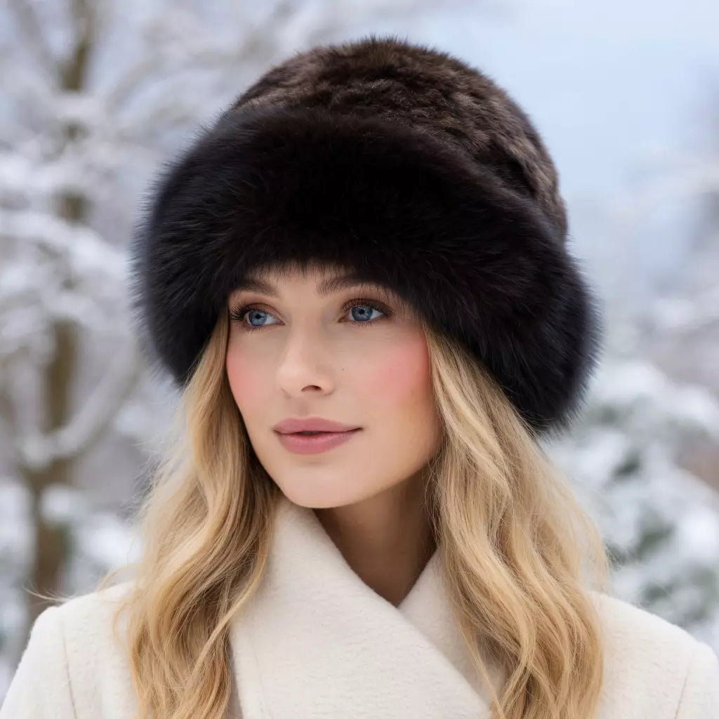Bernadotte Woman Winter Natural Rabbit Fur Beanie Bucket Hat