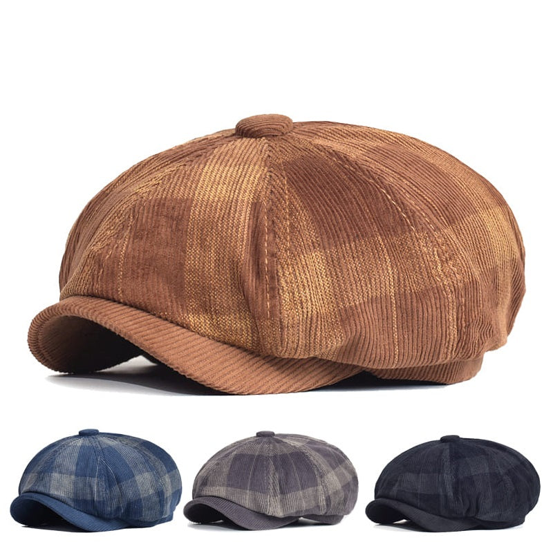 Beynac Plaid Corduroy Newsboy Cap