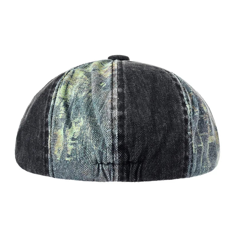 Bicolor Patchwork Denim Newsboy Cap