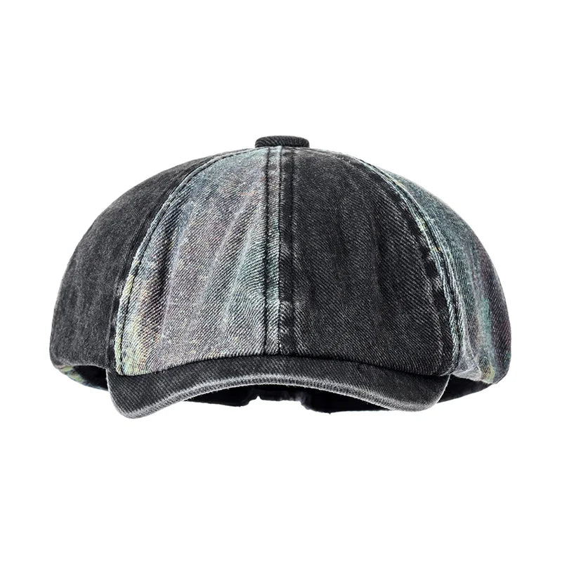 Bicolor Patchwork Denim Newsboy Cap
