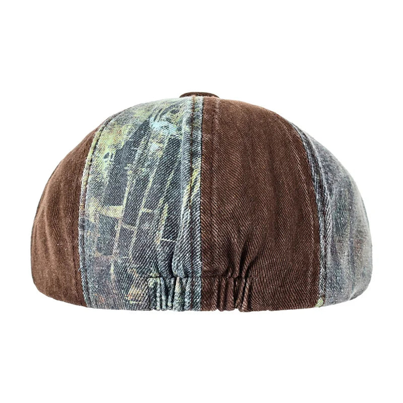 Bicolor Patchwork Denim Newsboy Cap