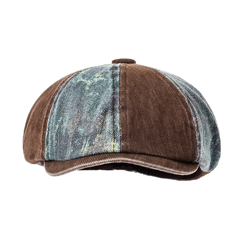 Bicolor Patchwork Denim Newsboy Cap