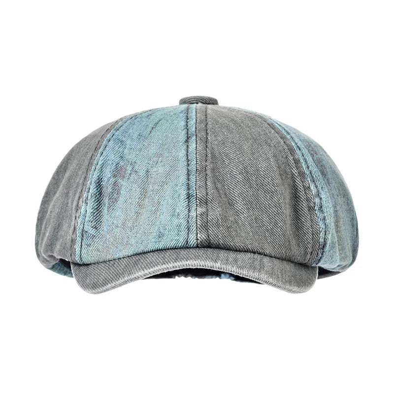 Bicolor Patchwork Denim Newsboy Cap