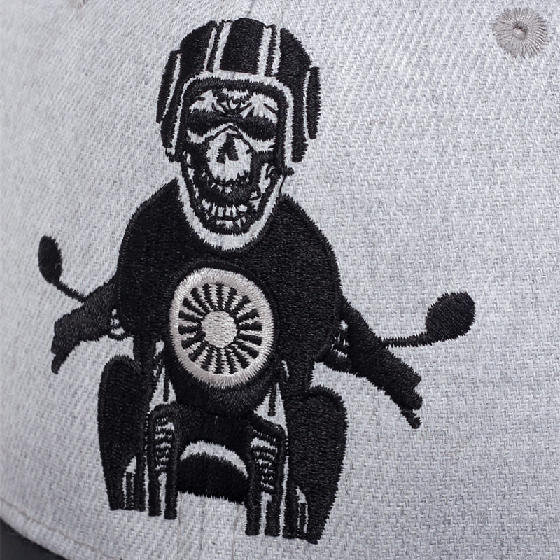Biker Skull Gray Snapback Cap