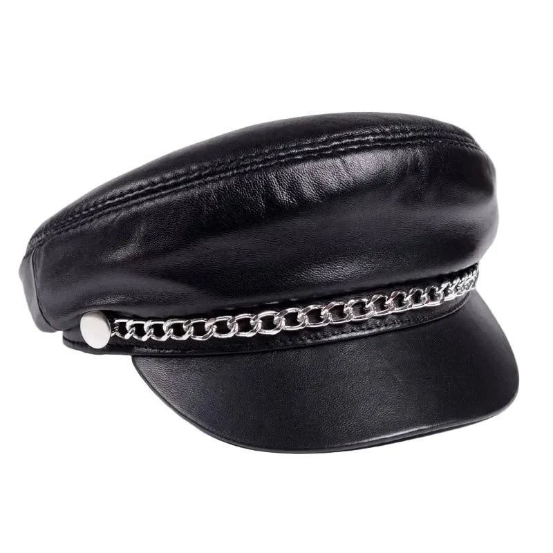 Billings Black Genuine Leather Sailor Cap