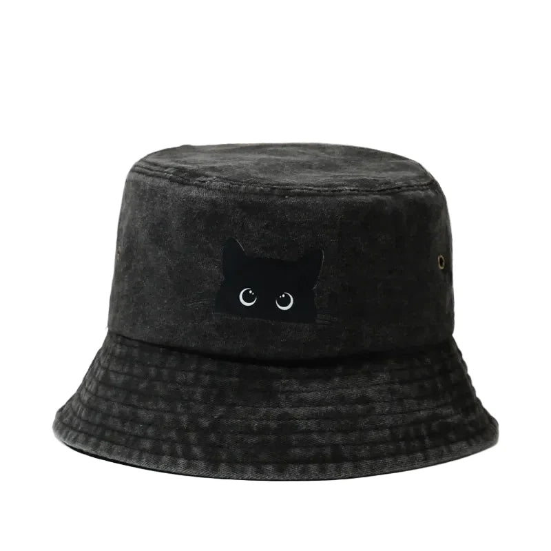 Black Cat Washed Cotton Bucket Hat