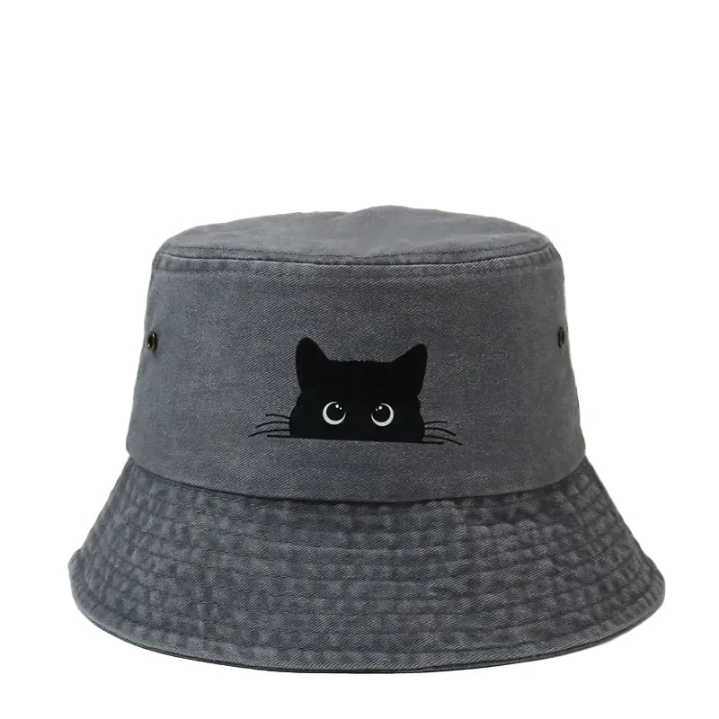 Black Cat Washed Cotton Bucket Hat