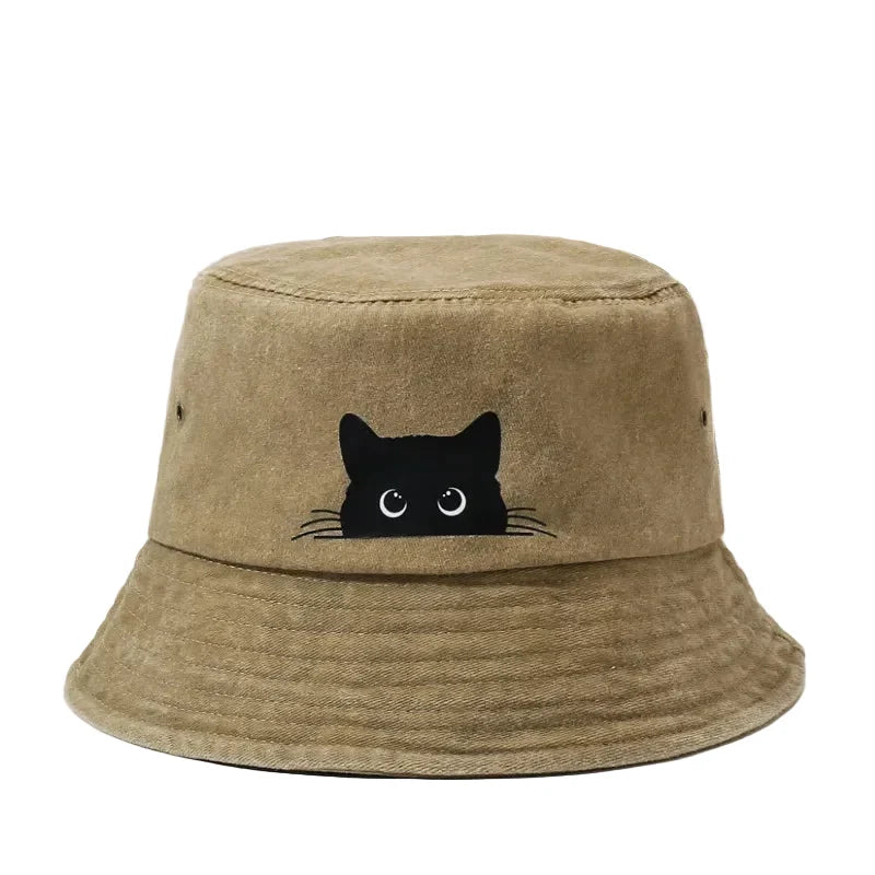 Black Cat Washed Cotton Bucket Hat