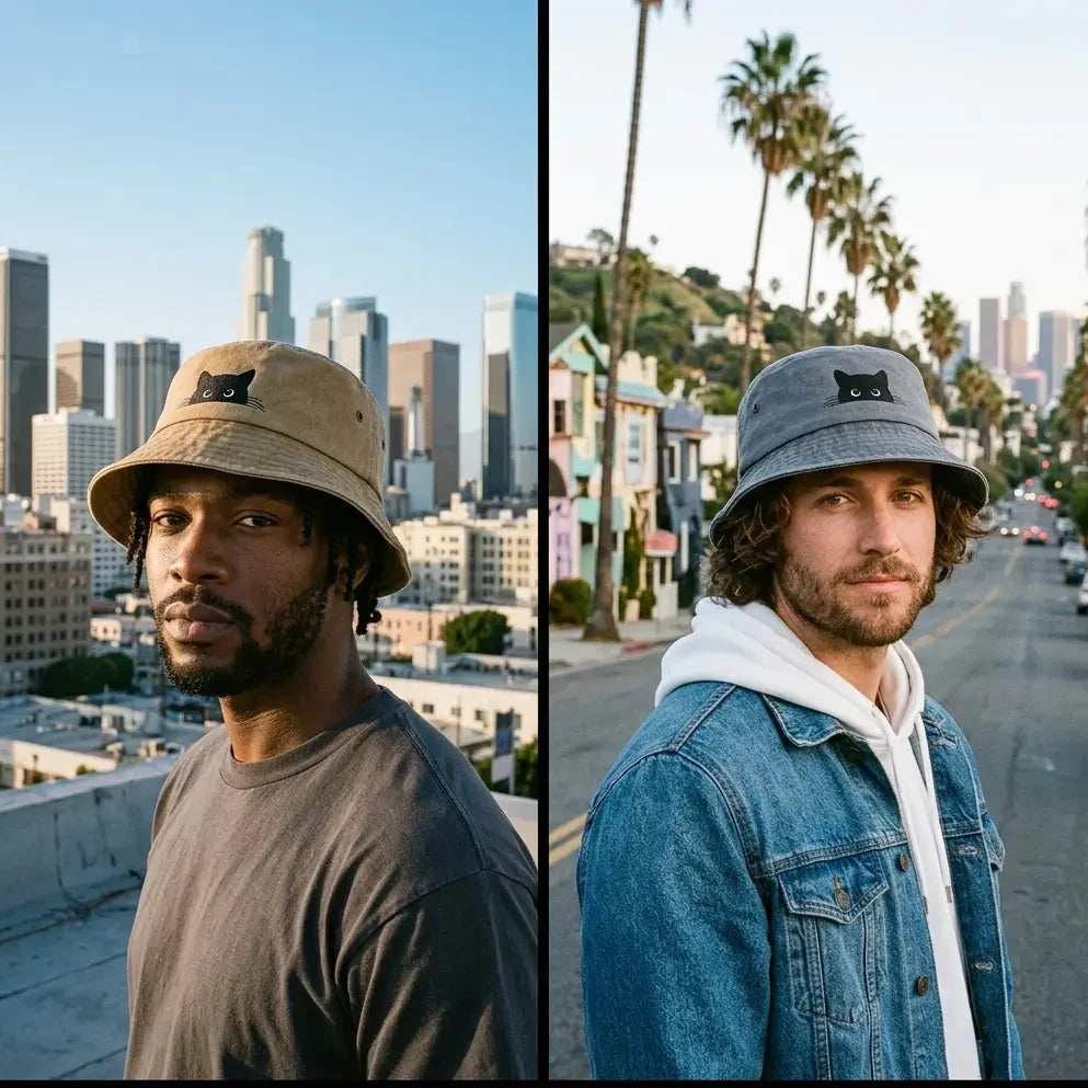 Black Cat Washed Cotton Bucket Hat