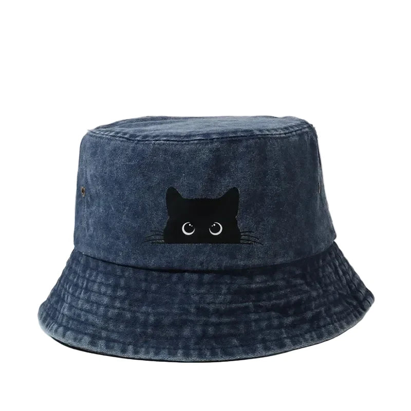 Black Cat Washed Cotton Bucket Hat