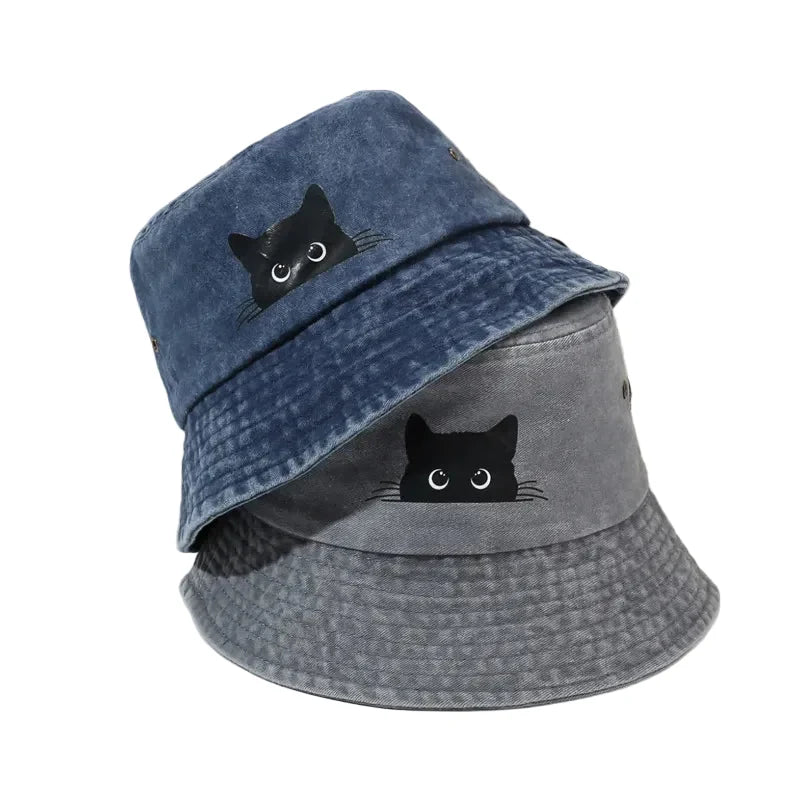 Black Cat Washed Cotton Bucket Hat