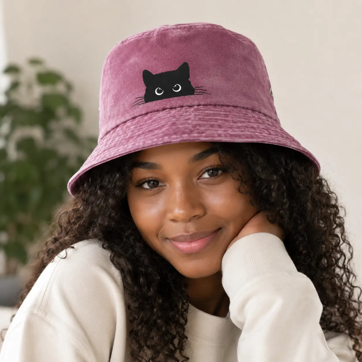Black Cat Washed Cotton Bucket Hat