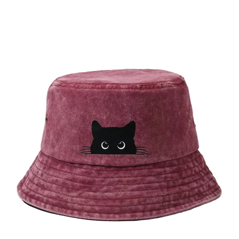 Black Cat Washed Cotton Bucket Hat