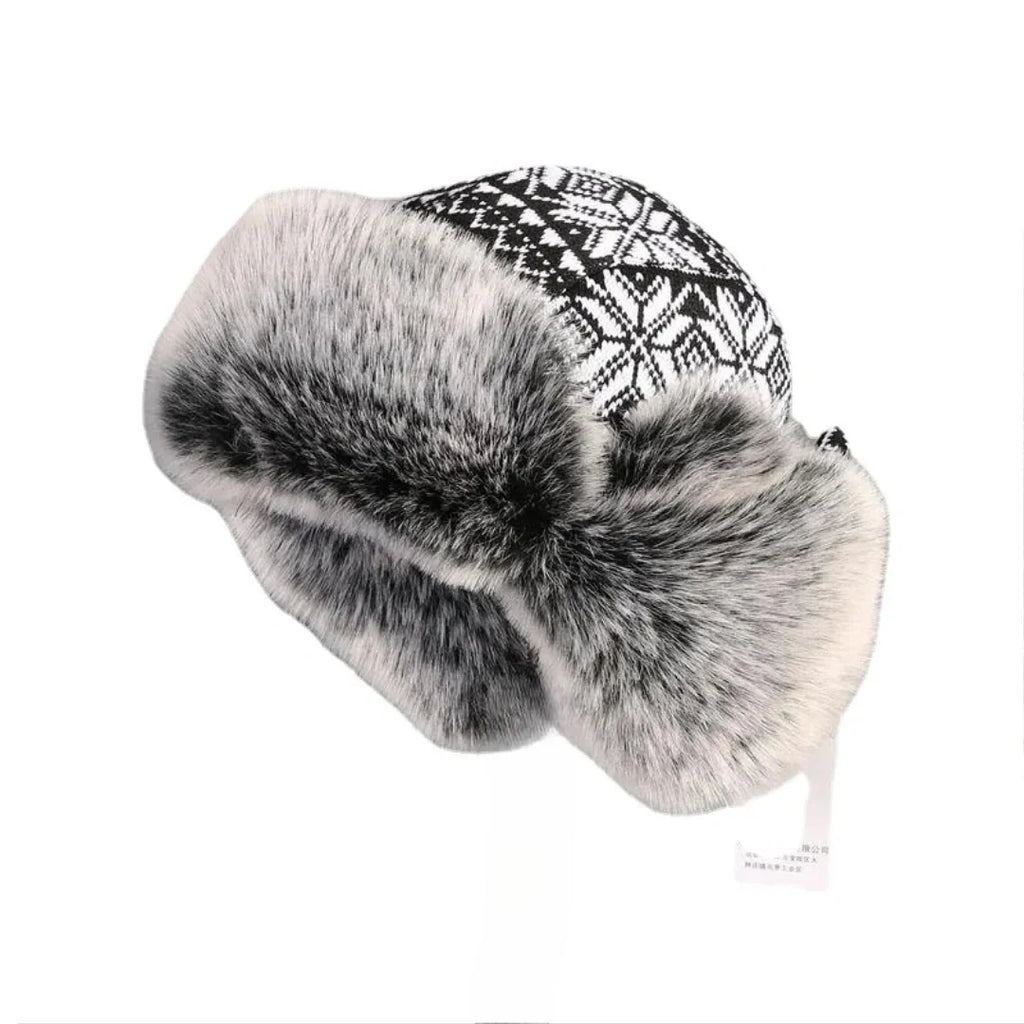 Black & White Christmas Winter Fur Trapper Bomber Hat