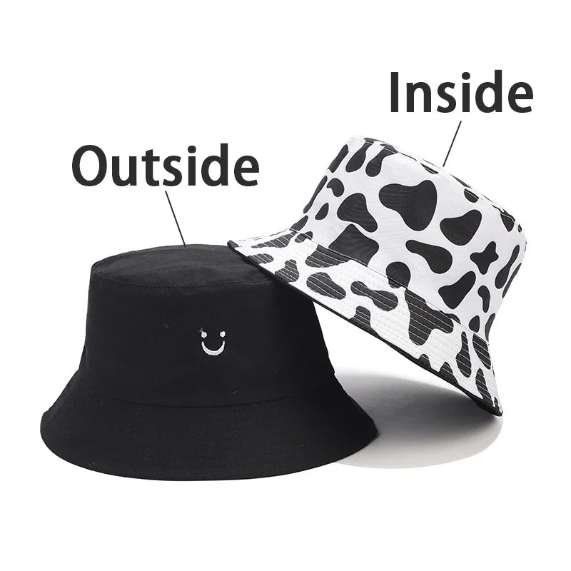 Black & White Cow Print Reversible Bucket Hat