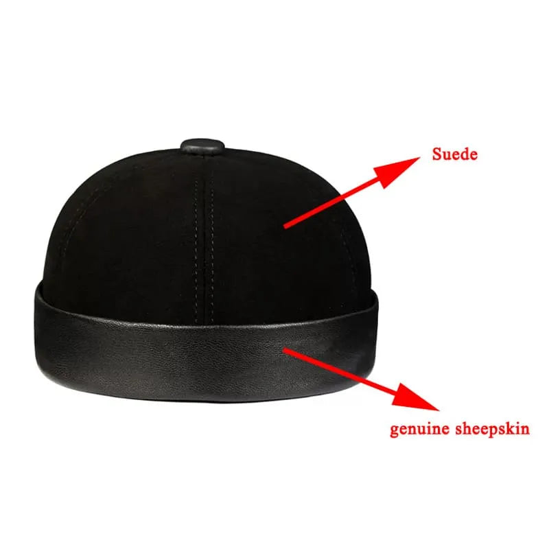 Black Suede Genuine Leather Docker Cap