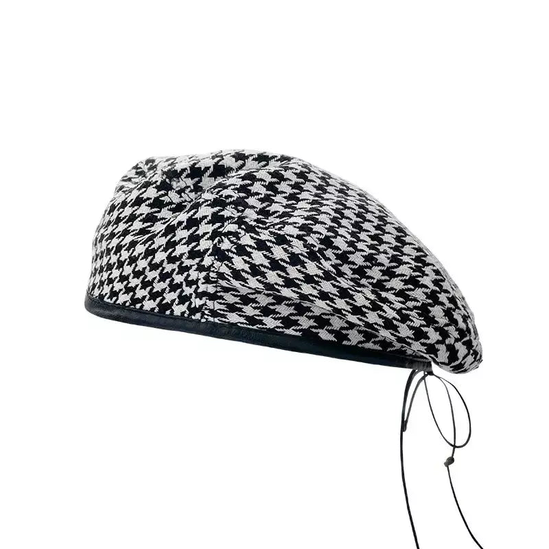Black & White Houndstooth French Beret