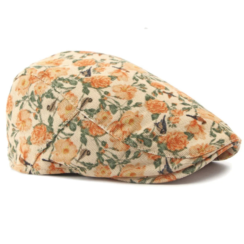 Blooming Daisies Orange Flat Cap