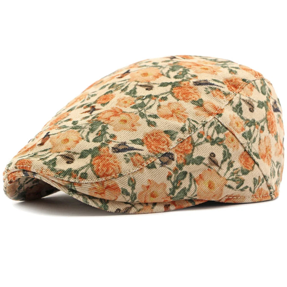 Blooming Daisies Orange Flat Cap