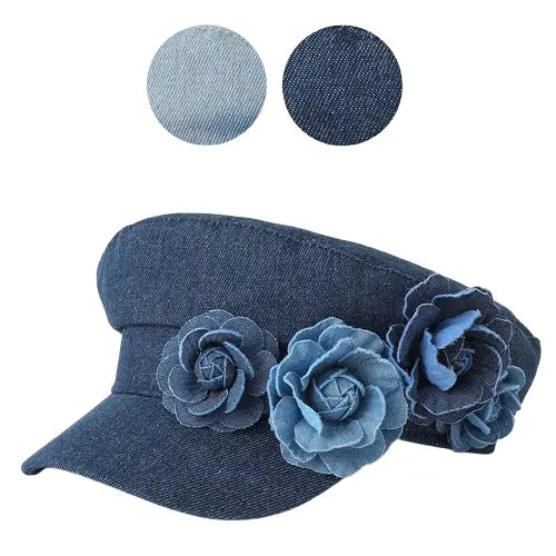 Blue Roses Denim Sailor Cap