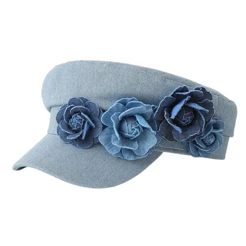 Blue Roses Denim Sailor Cap