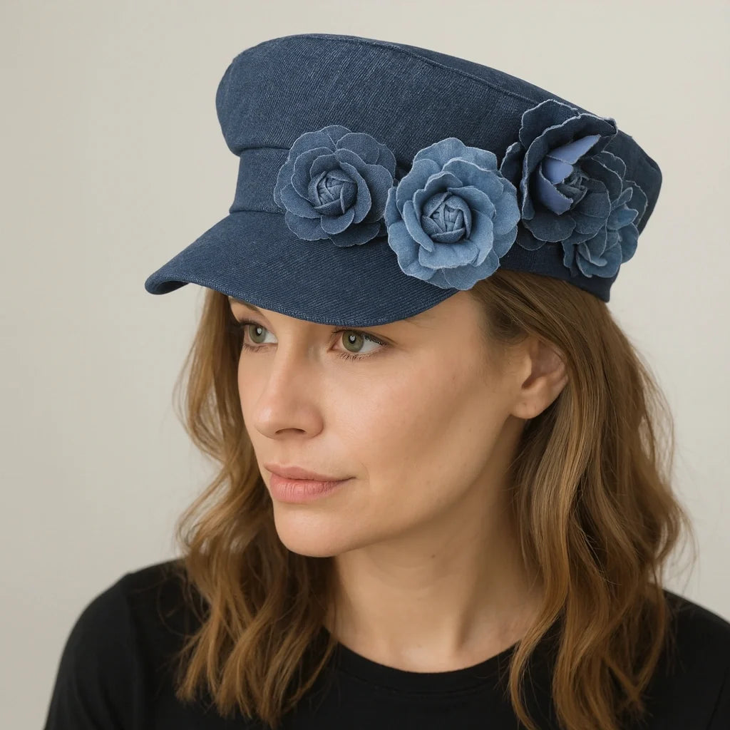 Blue Roses Denim Sailor Cap