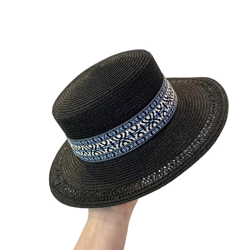 Bohemian Summer Straw Boater Hat