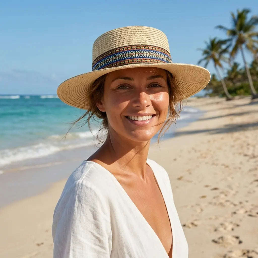 Bohemian Summer Straw Boater Hat