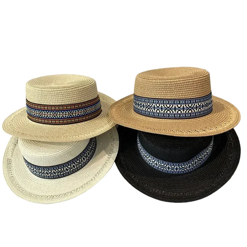 Bohemian Summer Straw Boater Hat