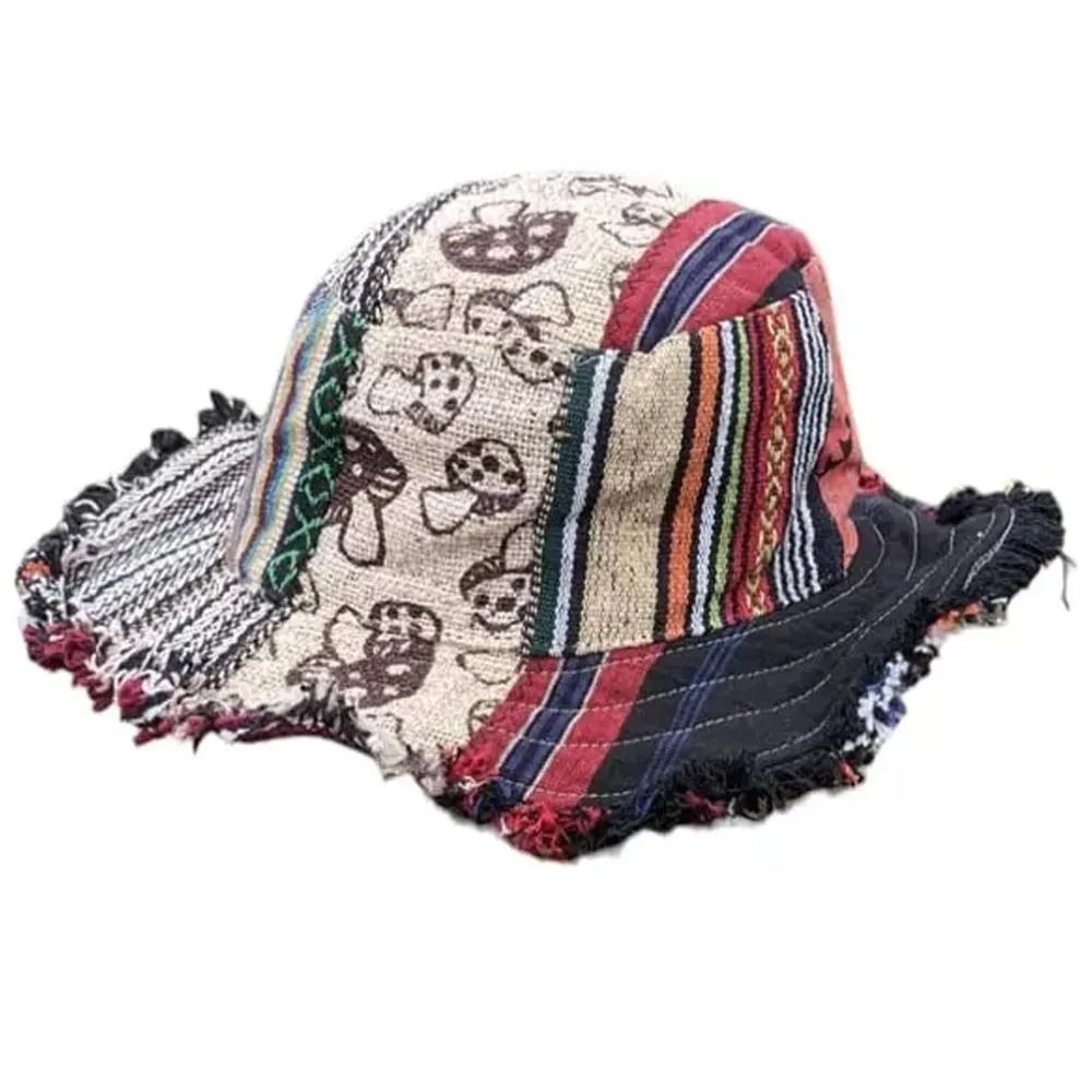 Boho Hippie Multicolor Patchwork Cotton Bucket Hat