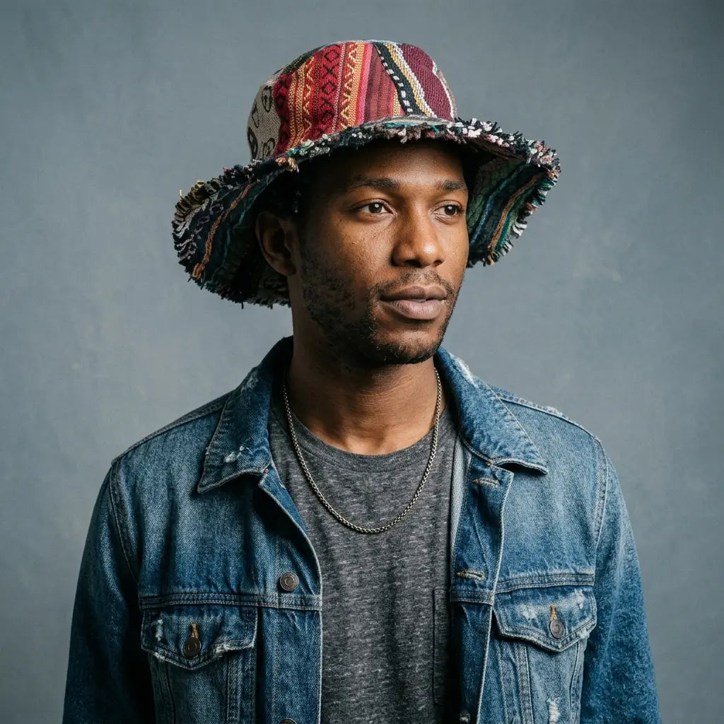 Boho Hippie Multicolor Patchwork Cotton Bucket Hat