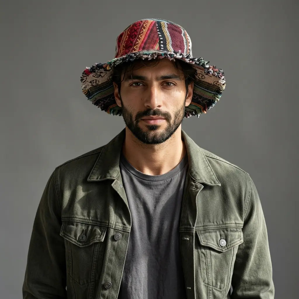 Boho Hippie Multicolor Patchwork Cotton Bucket Hat