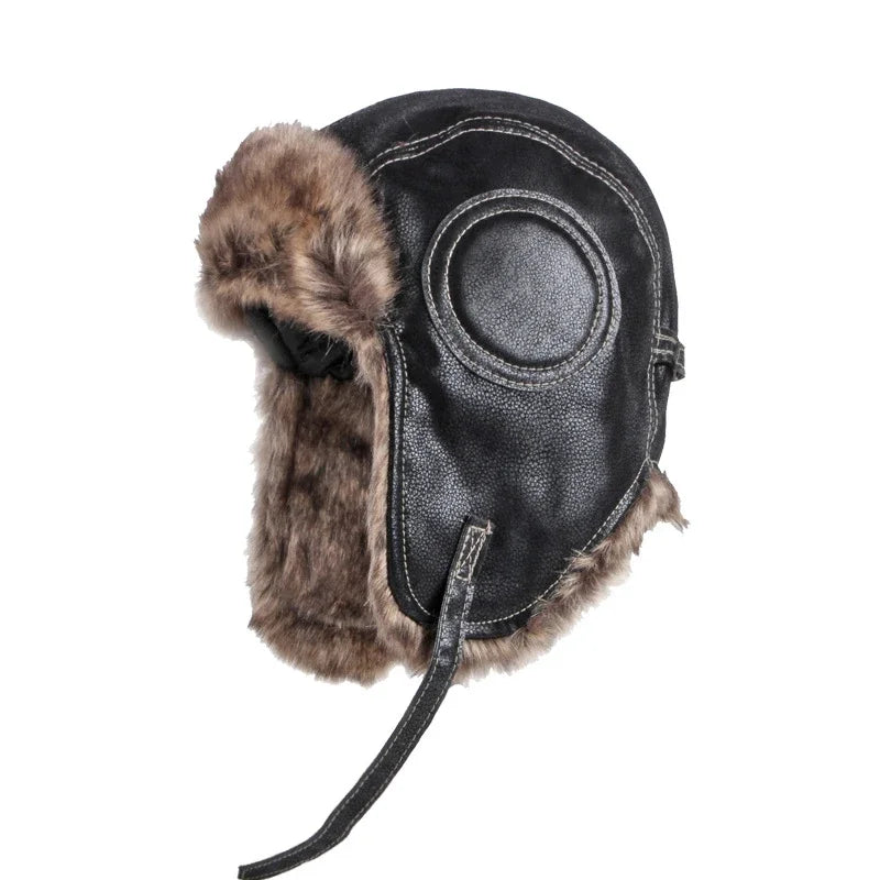 Borisov Winter Fur Leather Bomber Hat