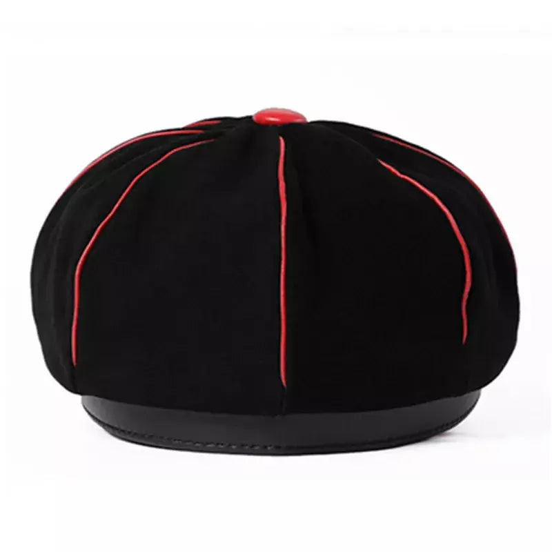 Bossier Black Genuine Leather Newsboy Cap