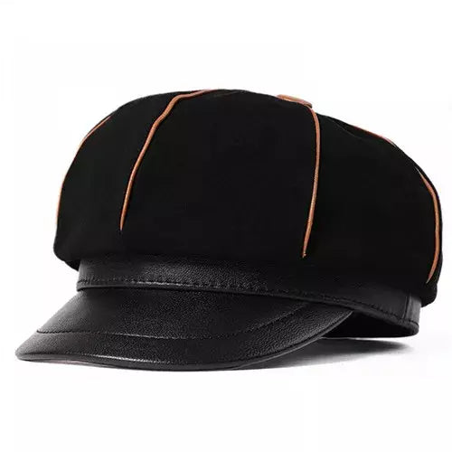 Bossier Black Genuine Leather Newsboy Cap