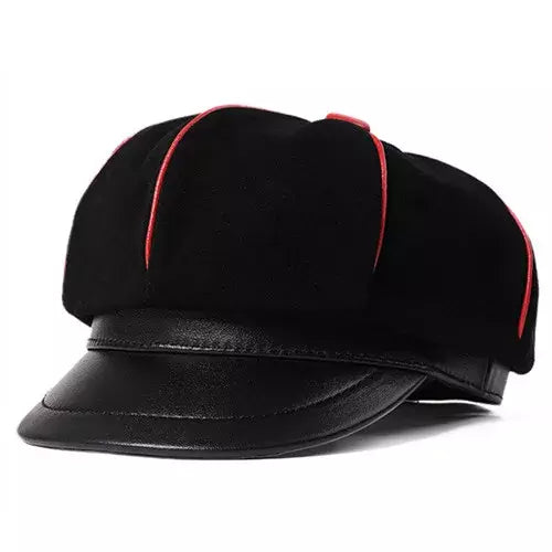 Bossier Black Genuine Leather Newsboy Cap
