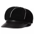 Bossier Black Genuine Leather Newsboy Cap