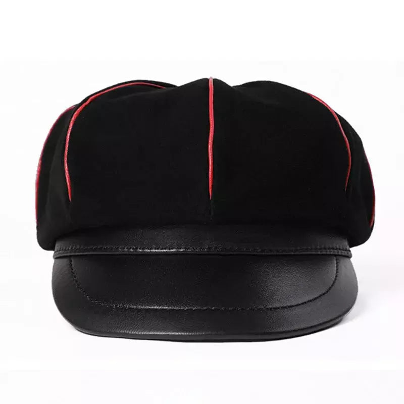 Bossier Black Genuine Leather Newsboy Cap