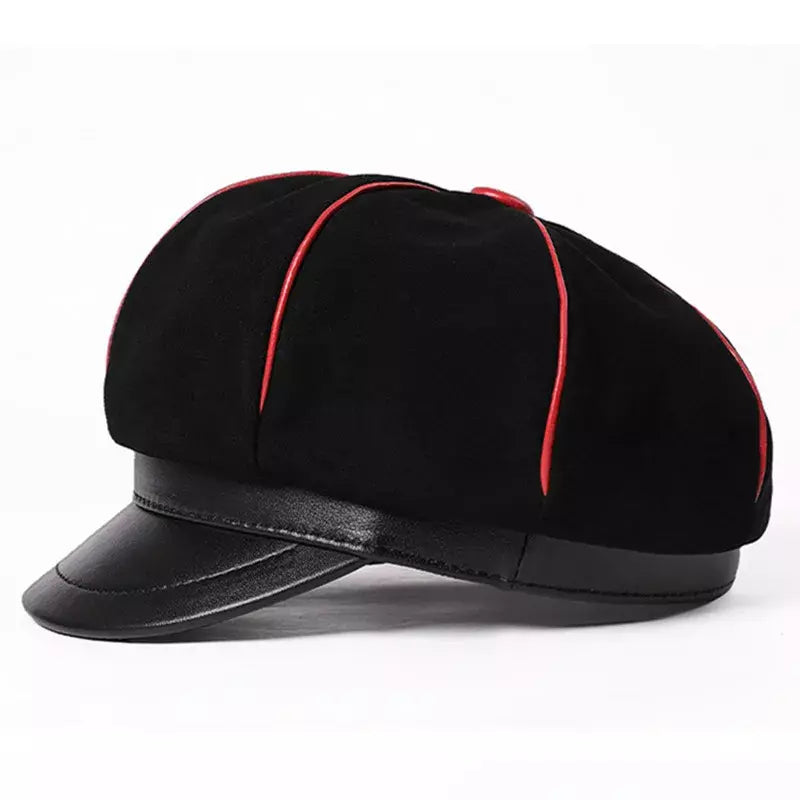 Bossier Black Genuine Leather Newsboy Cap