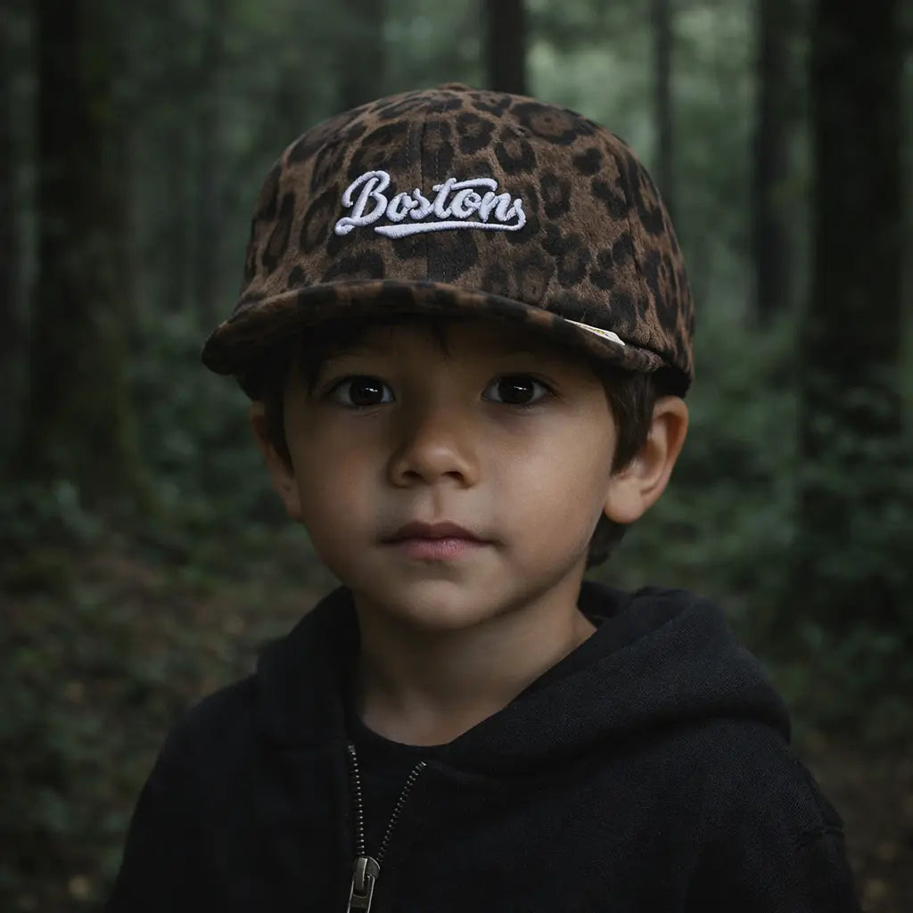 Boston Kids Leopard Print Short Brim Baseball Cap