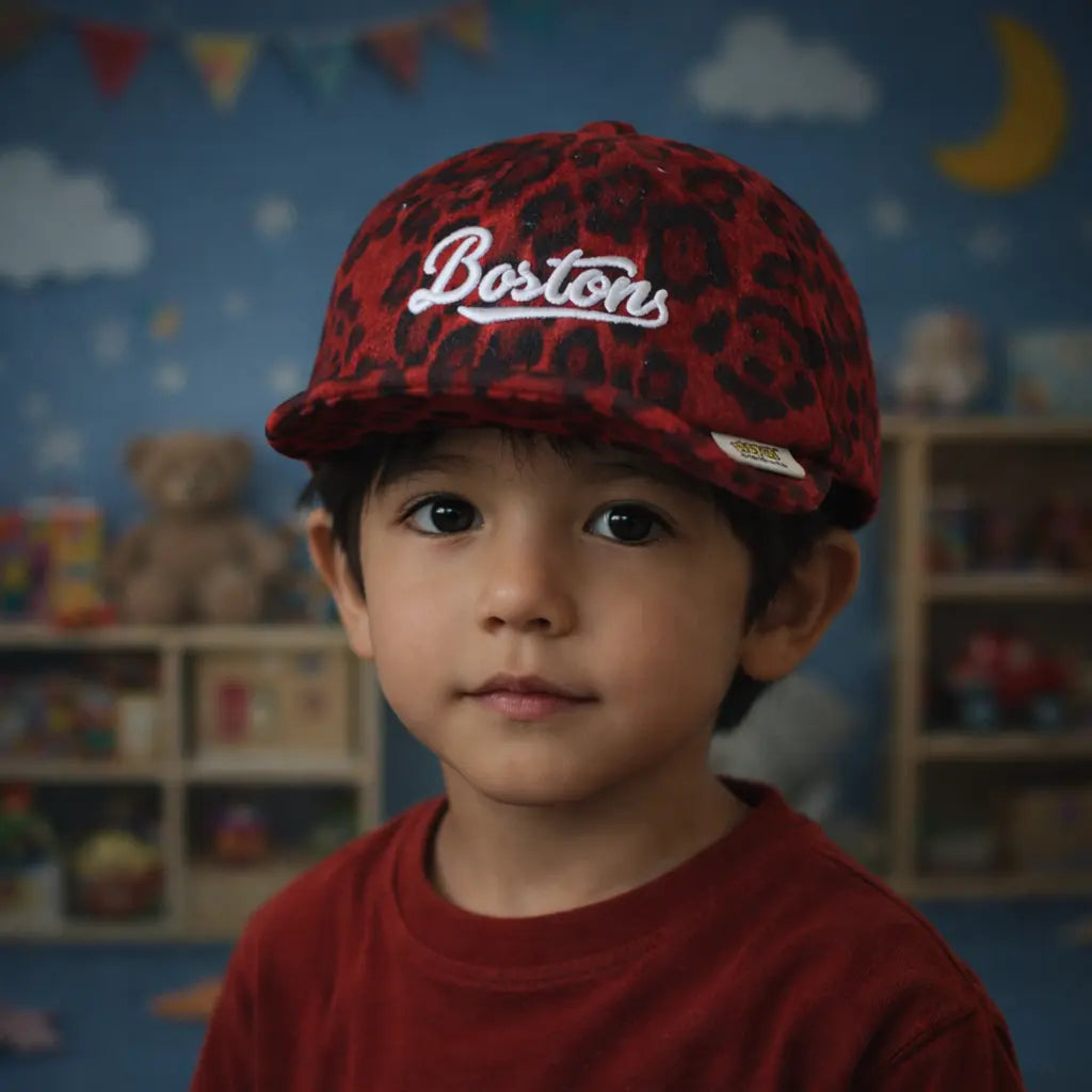 Boston Kids Leopard Print Short Brim Baseball Cap