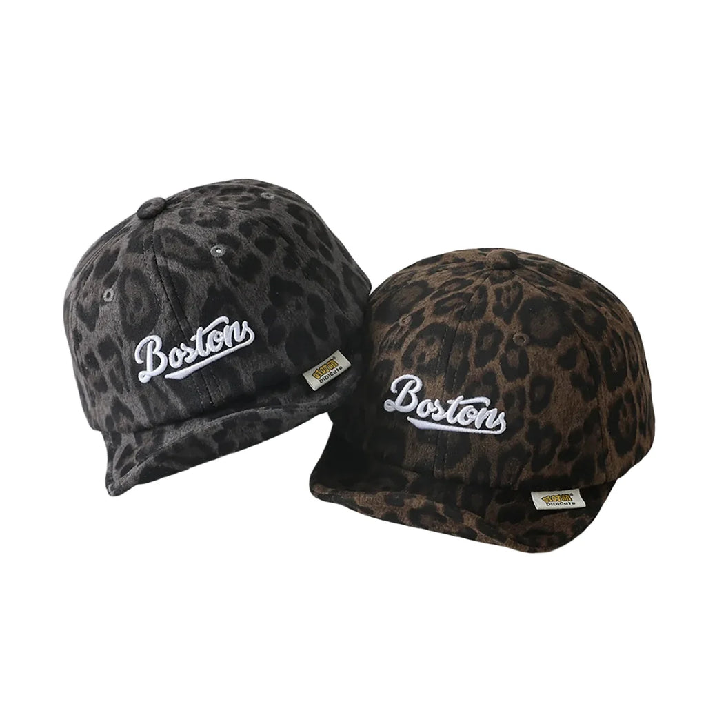 Boston Kids Leopard Print Short Brim Baseball Cap