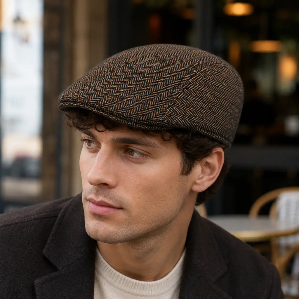 Boston Retro Herringbone Duckbill Flat Cap