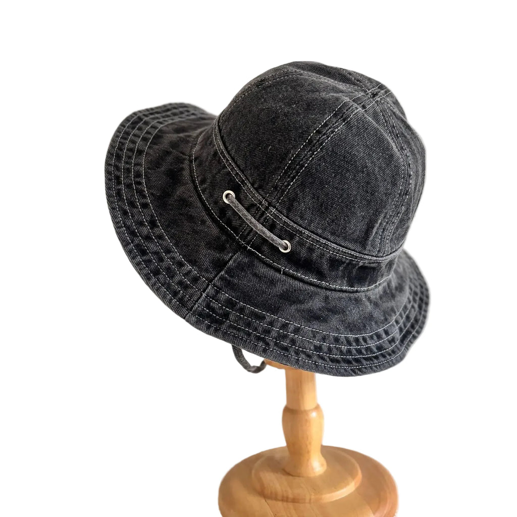 Boston Vintage Denim Wide Brim Bucket Hat