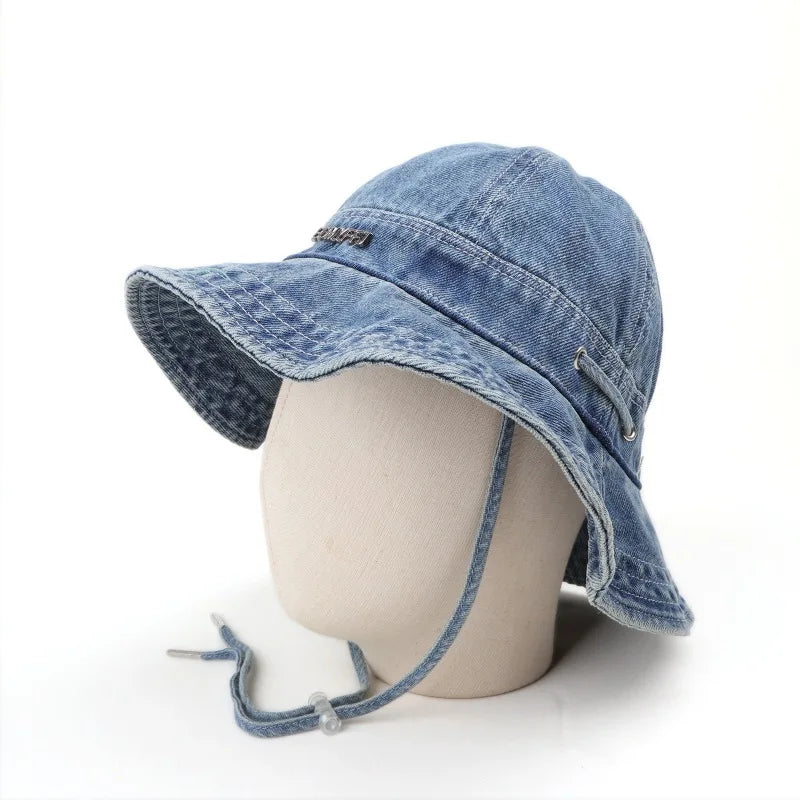 Boston Vintage Denim Wide Brim Bucket Hat