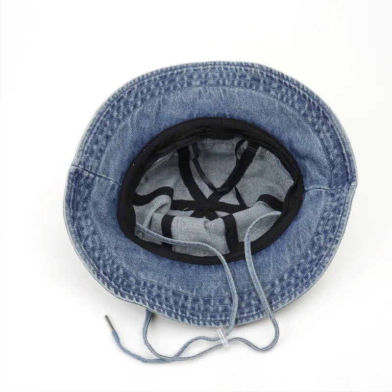 Boston Vintage Denim Wide Brim Bucket Hat